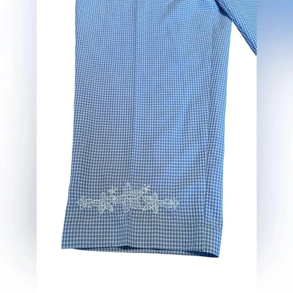 VNGT BonWorth Gingham Women’s Straight Leg Trousers Size XLP Embroidered Flowy - Picture 2 of 4